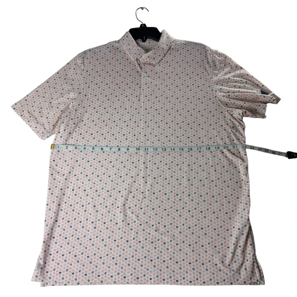 Adidas Men Golf Polo Shirt Large White Pink Blue Abstract Dot Print Short Sleeve